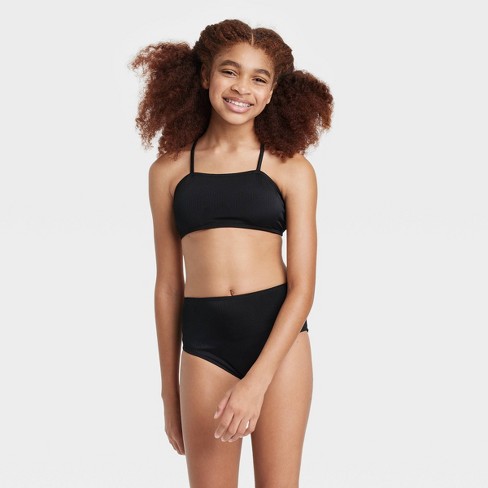 Girls' Bandeau Swimsuit Top - Art Black : Target