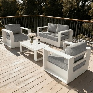 LayinSun 4 Piece Oversized Aluminum Outdoor Furniture Set, Patio Sofa Sets with Coffee Table, Deep Seating and Upgraded 6-inch Cushions - 1 of 4