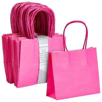 Pack of 100 Medium Landscape Pink Paper Gift Bags With Rope Handles and  Ribbon