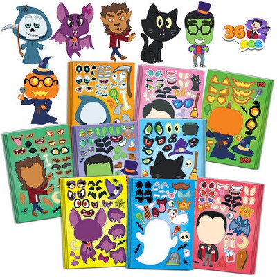 Joyfy 36Pcs Halloween Kids Craft Stickers Characters for Make Face Sticker Sheet,Halloween Party Favors Crafts Supplies,Classroom Activities Supplies