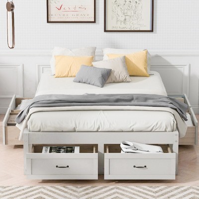 1 Piece Storage Bed Frame, MDF Wood Platform with 6 Drawers, No Headboard Organizer Base for Bedroom - Baofuwish