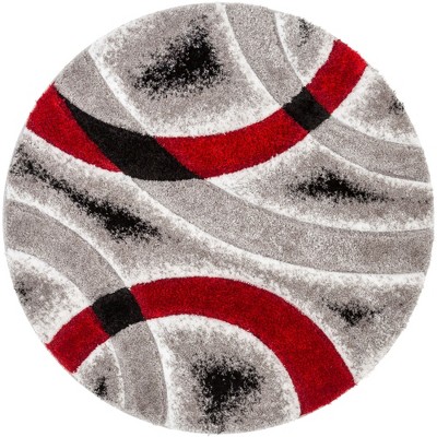 Well Woven Olly Geometric Stripes Thick Soft 3D Textured Shag Red Area Rug