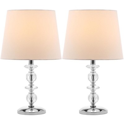 Elegant Derry Crystal Orb Table Lamp Set, Transparent with White Shade