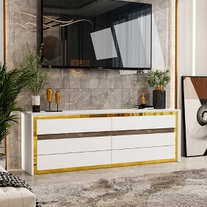 FUFU&GAGA White six-drawer dresser storage cabinet Gold inlaid marble texture Light luxury style - 1 of 4