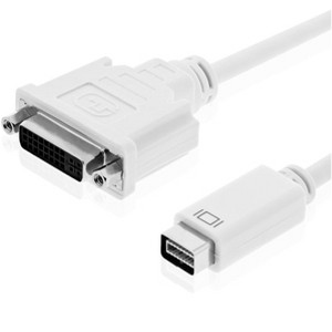 Fosmon Mini DVI (Male) to Standard DVI-I (Female) Video Adapter Cable Cord (20cm - White) for Apple iMac Macbooks Powerbook G4 Mini - 1 of 3