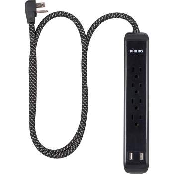Philips 4-Outlet Surge Protector with USB Ports and 4' Braided Cord - Black
