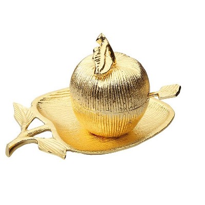 Classic Touch Gold Apple Shaped Dish with Removable Honey Jar
