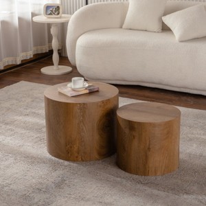 Set Of 2 Modern Nesting Coffee Tables,Accent Side Table With MDF Tabletop,Round Wooden Coffee Table For Living Room Bedroom-Coolbibila - 1 of 4