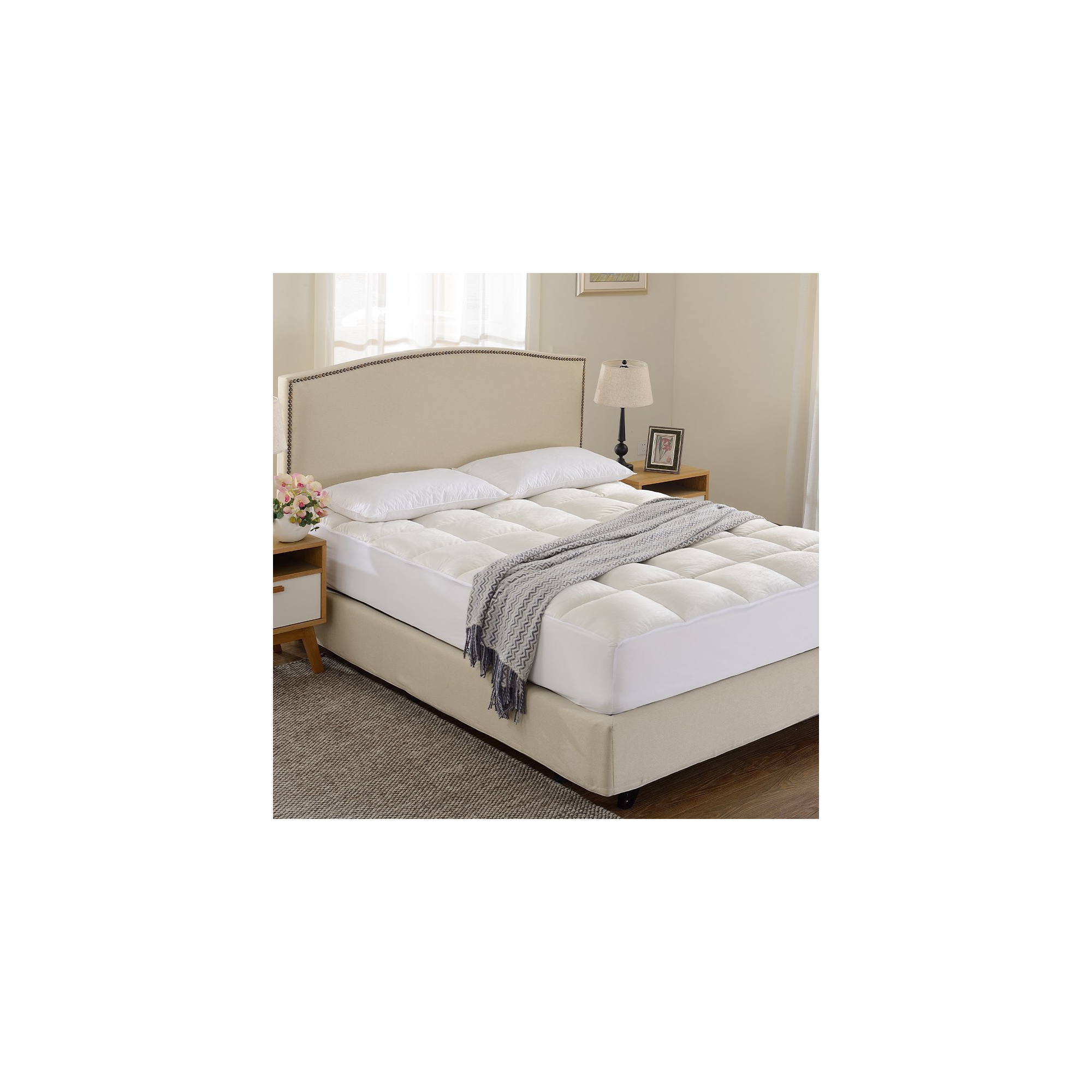 Cheer Collection Microplush Alternative Down Mattress Topper with Fitted Skirt (Queen)