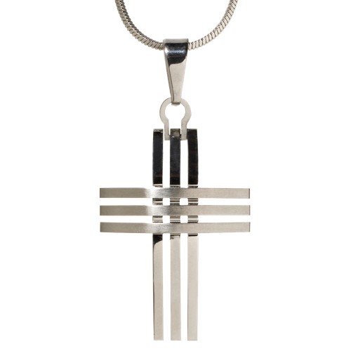Men's Triple-Row Cross Pendant Necklace, Size: Small, Silver/Silver