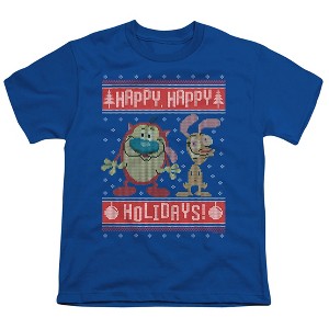 Boys' Ren & Stimpy Happy, Happy Holidays Ugly Christmas Sweater T-Shirt - 1 of 4