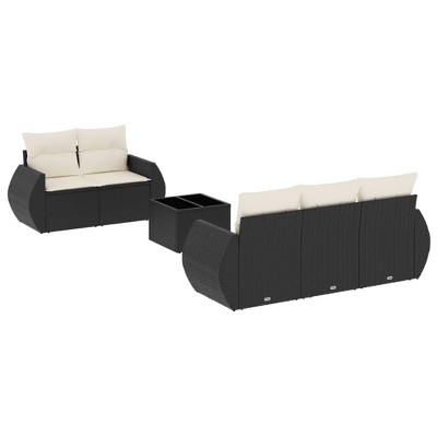 vidaXL Patio Sofa Set with Cushions Outdoor Furniture 6 Piece Poly Rattan - Black and Cream