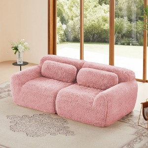 80.3 inch 2-seater Pink Modular Sectional Sofa Couches With Throw Pillows 32D High Density Sponge for Living Rooms - 1 of 4