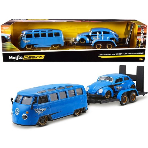 In beweging spuiten Zinloos Volkswagen Van Samba & Volkswagen Beetle & Flatbed Trailer Blue "kool  Kafers" Set Of 3 Pcs 1/24 Diecast Model Cars By Maisto : Target