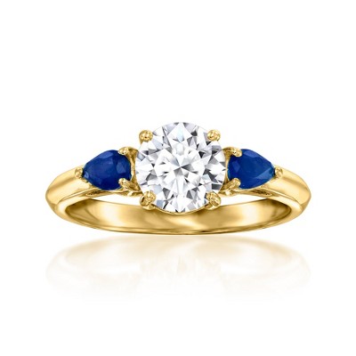 Ross-Simons 1.00 Carat Lab-Grown Diamond Ring With .30 ct. t.w. Sapphires in 14kt Yellow Gold Size 6