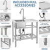 30"x16"x30" Stainless Steel Commercial Sink Kitchen Utility Sink 1 Compartment With Prep Table & Faucet - 3 of 4