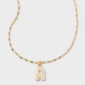 14K Gold Dipped Enamel "A" Initial Pendant Necklace - A New Day™ Gold/White - 1 of 4