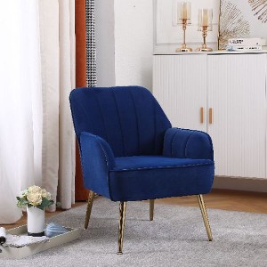 CAVINAS Modern Teddy Fabric Accent Chair, Ergonomic Lounge Chair with Gold Adjustable Legs for Living Room, Bedroom or Home Office - 1 of 4