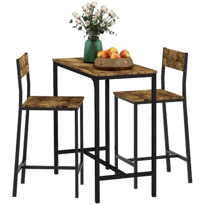 Brown three-piece bar dining table and chairs set, industrial style bar height table and bar stools