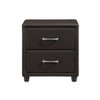 Vynxaria Contemporary Nightstand: Stylish Dark Brown Faux Leather with Silver Bar Pulls and Two Drawers - 3 of 4
