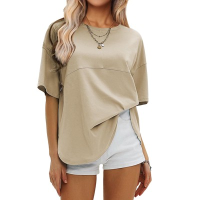 EXLURA Womens Summer Oversized T Shirts Crewneck Loose Workout Short Sleeve Blouse Tops 2025 Y2K Casual Athletic Basic Tee