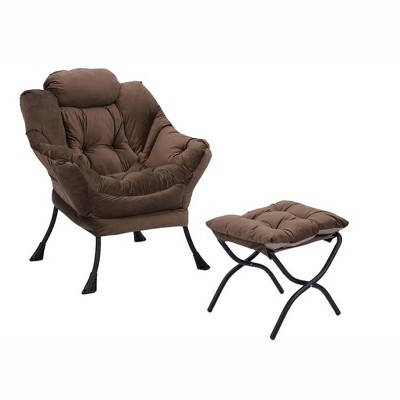 Single Steel Frame Leisure Sofa Chair with Armrests and A Side Pocket (Brown ),with ottoman