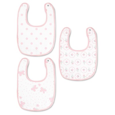 SwaddleDesigns Cotton Muslin Baby Bib Set - Butterflies and Posies - 3pk - Pastel Pink