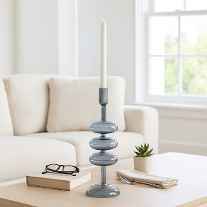 Decorative Candle Holder for Taper Candles - Modern Glass Candlestick Holder with Disc and Sphere Design for Table Décor - 1 of 4