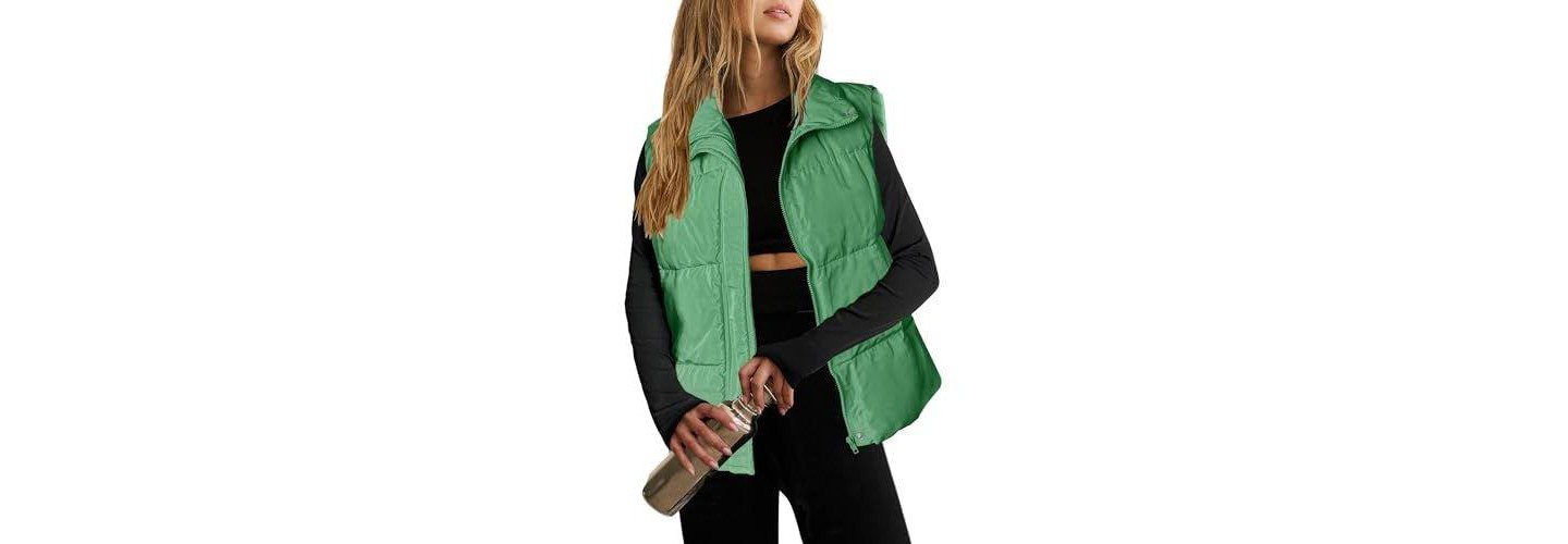 Женская куртка Zeagoo Women Puffer Vest Lightweight Stand Collar Sleeveless Warm Zip Up Padded Outerwear Jackets with Pockets Hot Pink, цвет: Зелёный — фото 2