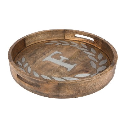 GG Collection Heritage Collection Mango Wood Round Tray With Letter "F"