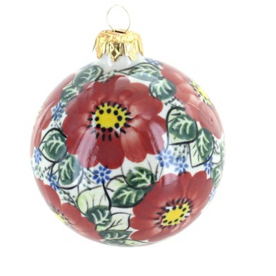 Blue Rose Polish Pottery Crimson Brocade Large Christmas Ball