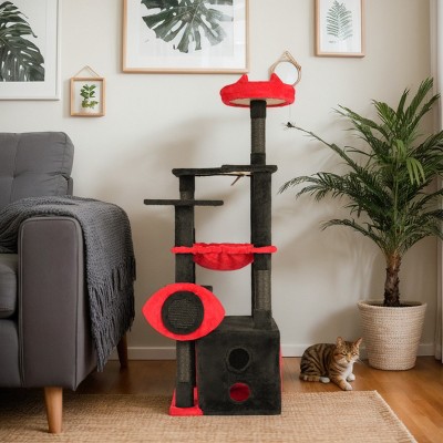 Furniinspire Pet Tower Cat Tree Tower Gothic Cat Climber With Condo, Hammock, Scratching Post ,Halloween Gift, Multicolored, 19.5"*19.5"*52.65"