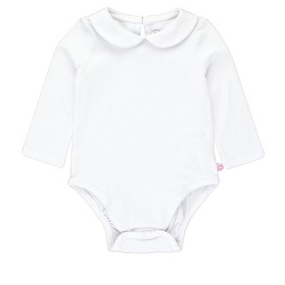Image of RuffleButts Baby Peter Pan Collar Bodysuit - White, 0-3m