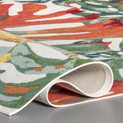 Janice Red and Green Floral Synthetic Indoor/Outdoor Area Rug