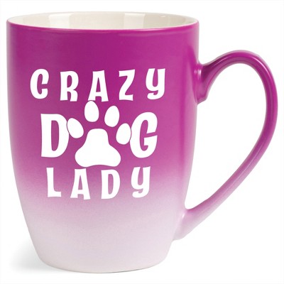 Elanze Designs Crazy Dog Lady Two Toned Ombre Matte Pink and White 12 ounce Ceramic Stoneware Coffee Cup Mug