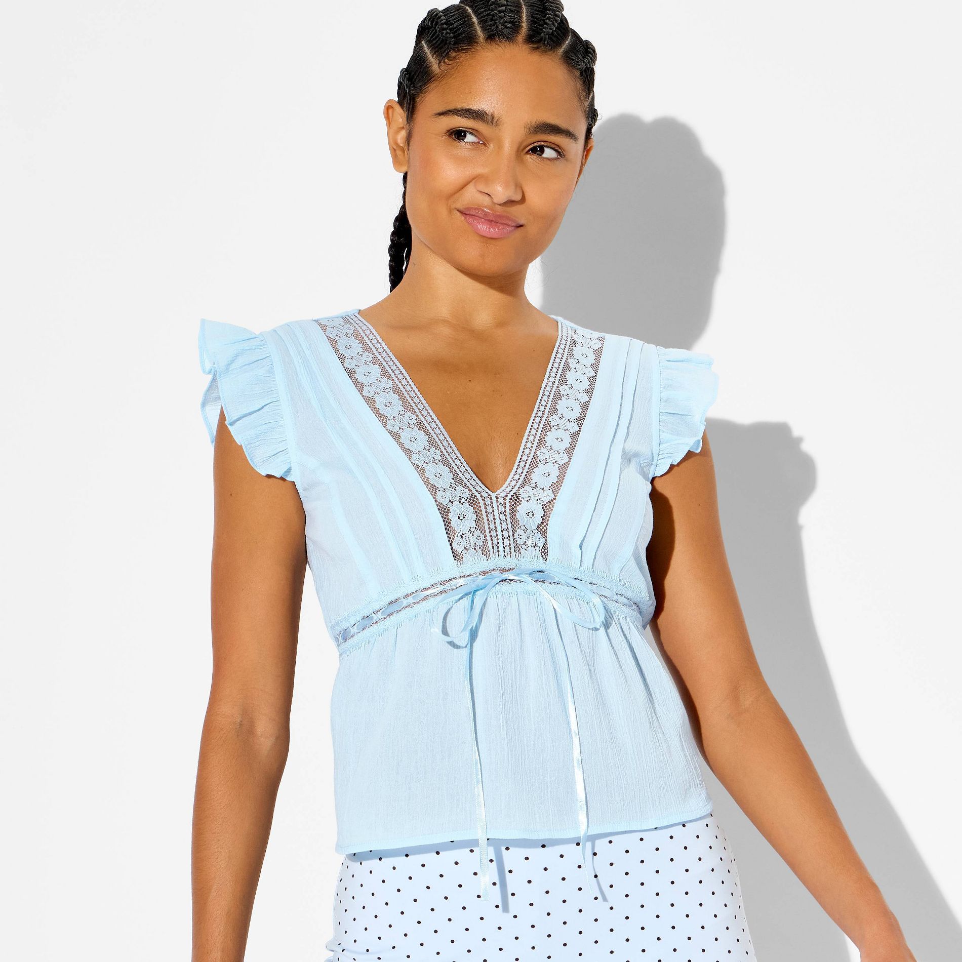 Women's Lace Ruffle Cap Sleeve V-Neck Top - Wild Fable™