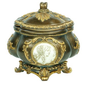 HomeRoots 9" Bronze Gold And White Resin Floral Scroll Jewelry Box With Lacquer and High-Gloss Finishes - 1 of 4