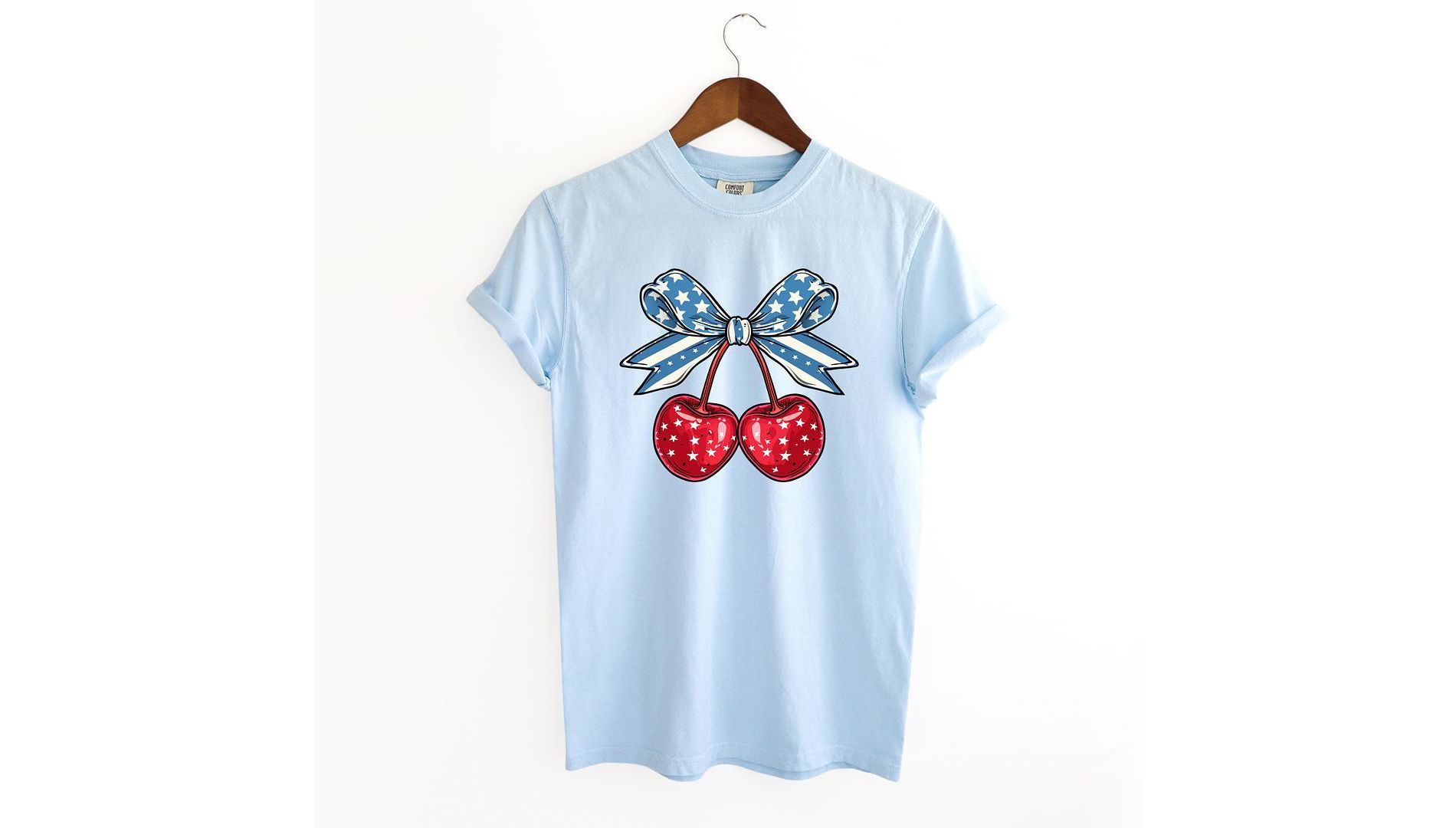 Simply Sage Market Women's Coquette Patriotic Cherries Short Sleeve Garment Dyed Tee