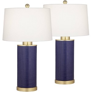 360 Lighting Gilson 24 1/2" High Modern Coastal Glam Table Lamps Set of 2 Gold Textured Blue Finish Ceramic White Shade Living Room Bedroom Bedside - 1 of 4