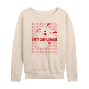 Women's - Pokémon - Pikachu Gotta Catch 'Em All! Lightweight French Terry Wide Neck Long Sleeve Shirt - 1 of 4