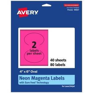 Avery Neon Magenta Paper Labels, 4" x 6" Oval - 1 of 4