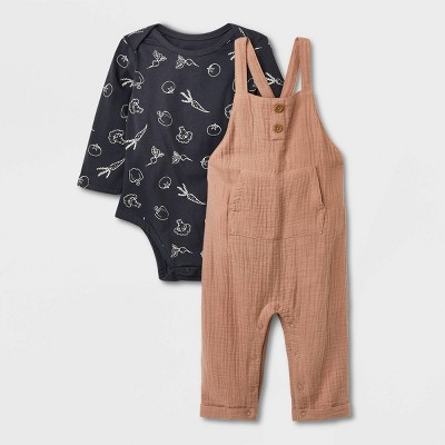 Image of Grayson Collective Baby Gauze Long Sleeve Jumpsuit Set - Light Brown 3-6M