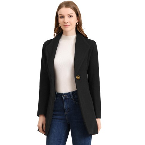 Allegra K Women's Casual Stand Collar Open Front Long Sleeve Button Decor  Suit Jacket Navy Blue X-Large