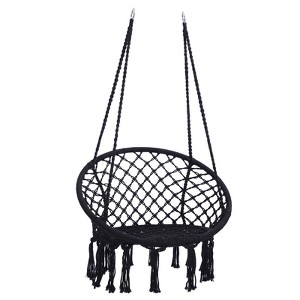 DSVIMOY Patio Hammock Swing Chair, Max 330 Lbs Hanging Cotton Rope Hammock Swing Chair for Indoor and Outdoor, Black, 31.5"*23.6"*47.2" - 1 of 4