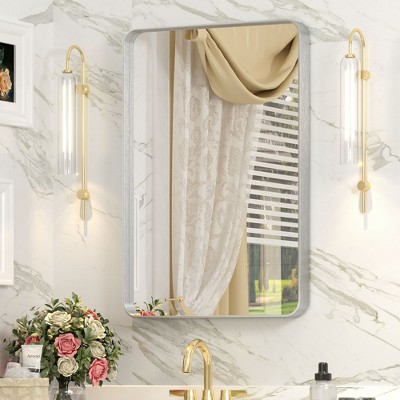 Apmir Rectangular Aluminum Alloy Framed and Tempered Glass Wall Bathroom Vanity Mirror in Matte Black/ Gold/ Silver/ Brown