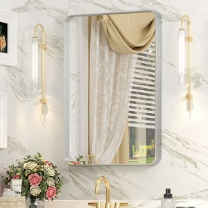 Apmir 16 in. W x 24 in. H Rectangular Aluminum Alloy Framed and Tempered Glass Wall Mirror in Brushed Silver - 1 of 4