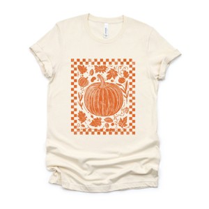 Simply Sage Market Pumpkin Checkered Distressed Short Sleeve Tee - 1 of 4