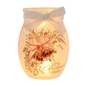 Stony Creek 4.0 Inch Holiday Bells Pre-Lit Small Jar Christmas Lighted Glass Accent , Christmas Decor Bells Ribbon Lit Jar (1PC) - 1 of 4