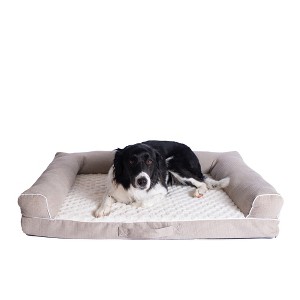 Armarkat D07B Medium Bolstered Pet Bed Cushion With Memory Foam, Ivory & Beige  - 1 of 4