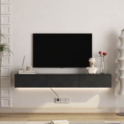 67" Floating TV Stand Wall Mounted with 16 Color LED Lights, Modern Media Console for 55-65 Inch TVs-3irtyhousy